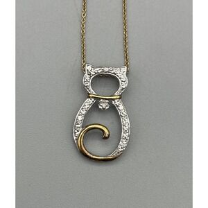 Signed Gold On Sterling Silver Cat Pendant Necklace Jacmel Kitten 925 Italy JCM
